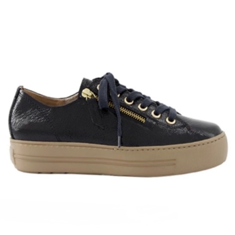 Patent Leather Sneakers with zipper. Dark Blue color. US women’s sizes